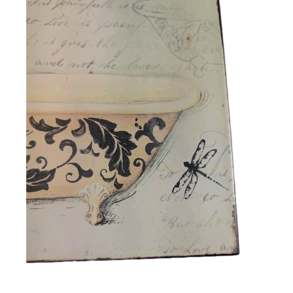 Vintage Paris Metal Sign Clawfoot Bathtub Floral Dragonfly Wall Art Bath Decor - Picture 4 of 8